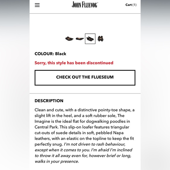 John Fluevog Presence Imagine pointy toe leather flats black 7.5 - Picture 6 of 7